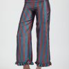 Women Batsheva | Ruffle Pant In Teal/Rust Stripe Multi