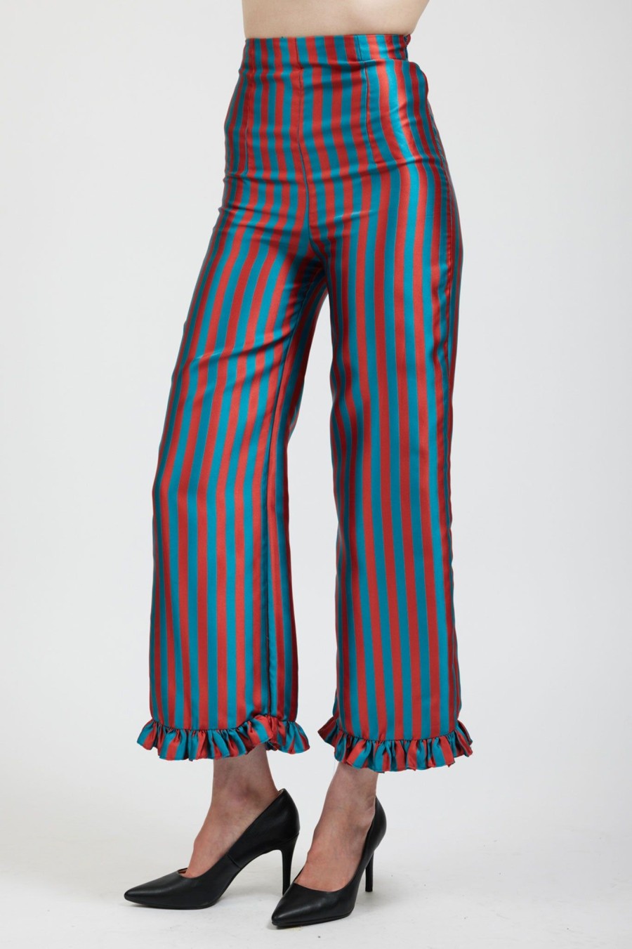 Women Batsheva | Ruffle Pant In Teal/Rust Stripe Multi