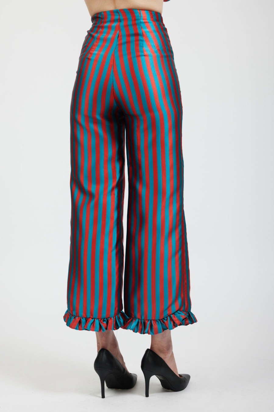 Women Batsheva | Ruffle Pant In Teal/Rust Stripe Multi