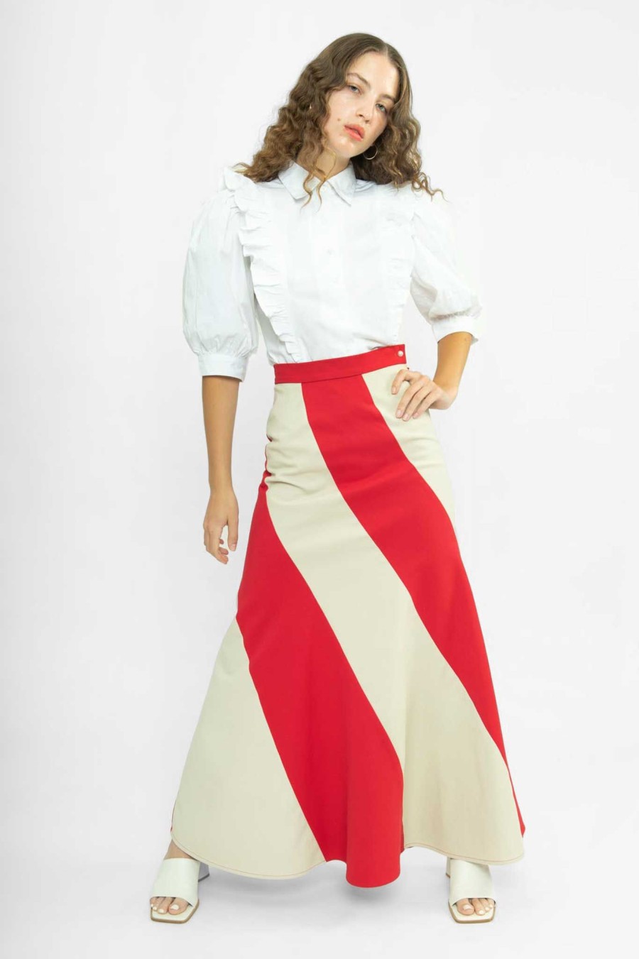 Women Batsheva | Cera Skirt In Red Cotton Twill Multi