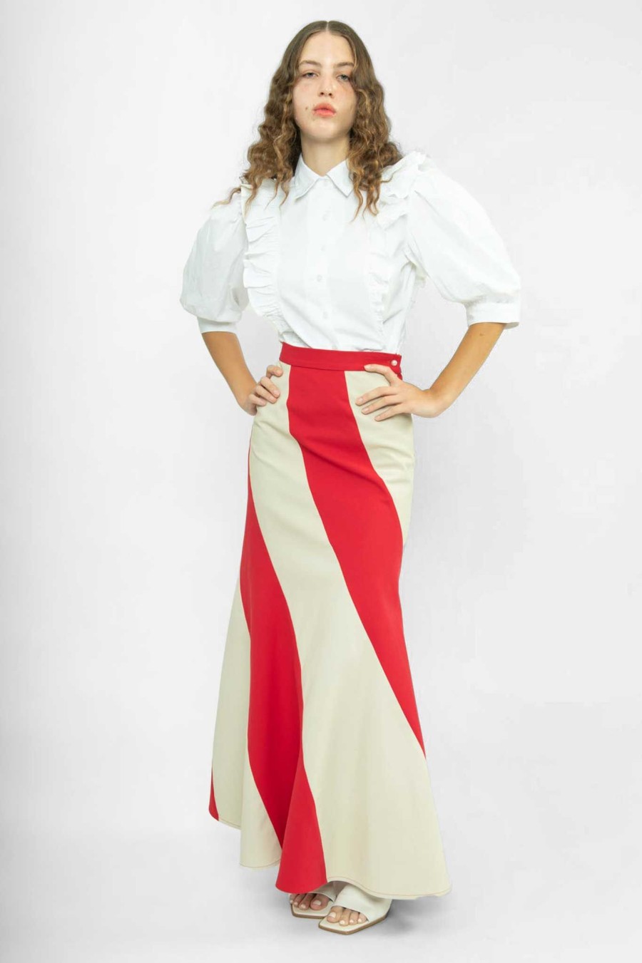 Women Batsheva | Cera Skirt In Red Cotton Twill Multi