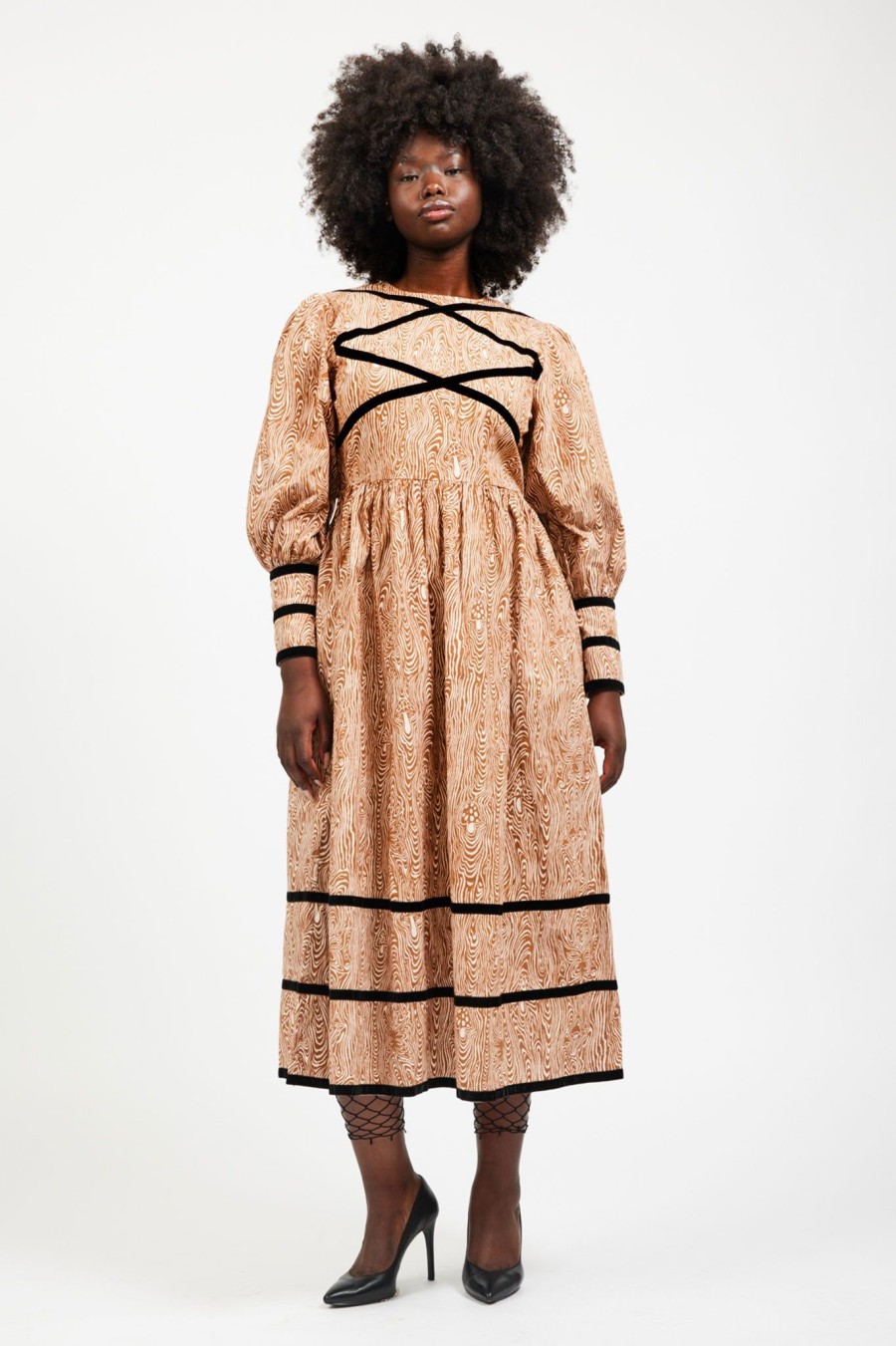 Women Batsheva | Clemmie Dress In Woodgrain Fantasy Brown