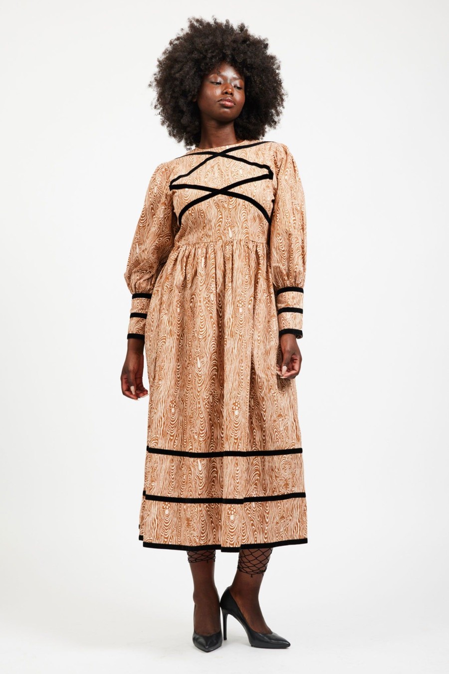 Women Batsheva | Clemmie Dress In Woodgrain Fantasy Brown