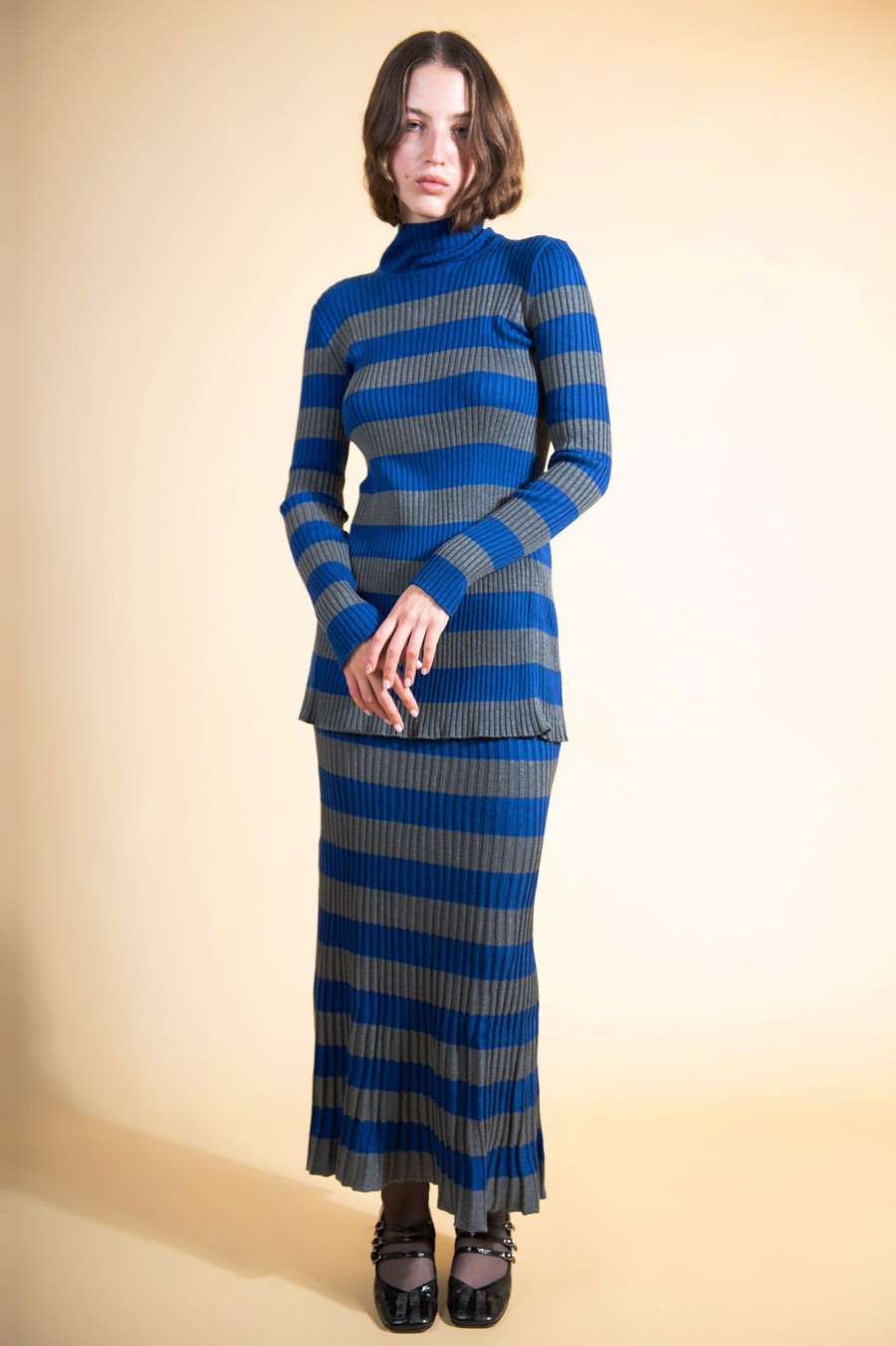 Women Batsheva | Mia Sweater In Blue & Grey Stripe Multi