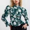 Women Batsheva | Grace Blouse In Forest Tulip Green