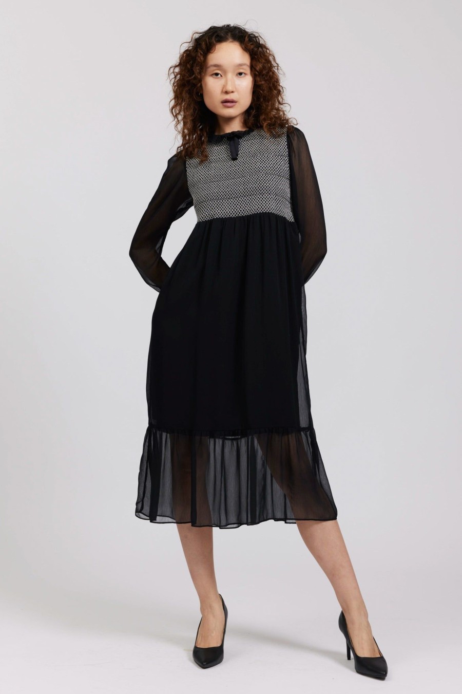 Women Batsheva | Cosette Dress In Chiffon Black