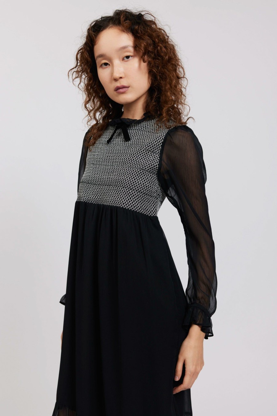 Women Batsheva | Cosette Dress In Chiffon Black