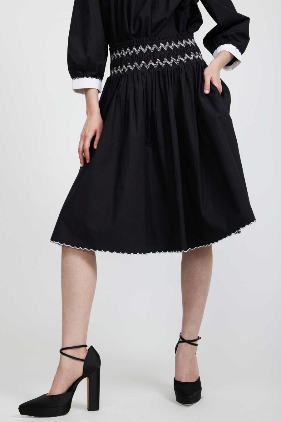 Women Batsheva | Smocked Skirt In Black