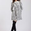 Women Batsheva | Square Neck Mini Prairie Dress In Crushed Velvet Silver