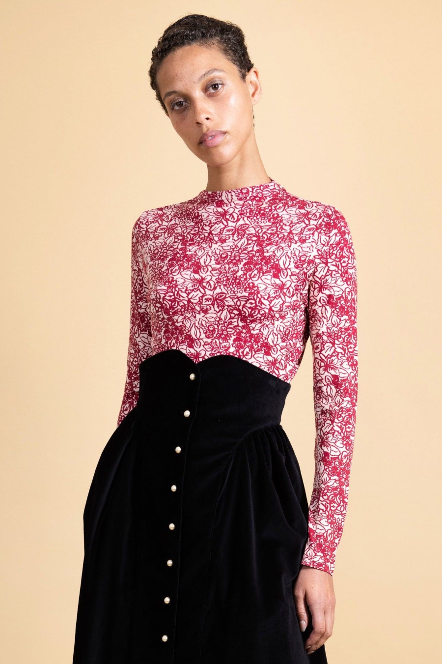 Women Batsheva | Turtleneck In Holly Berry Floral Red